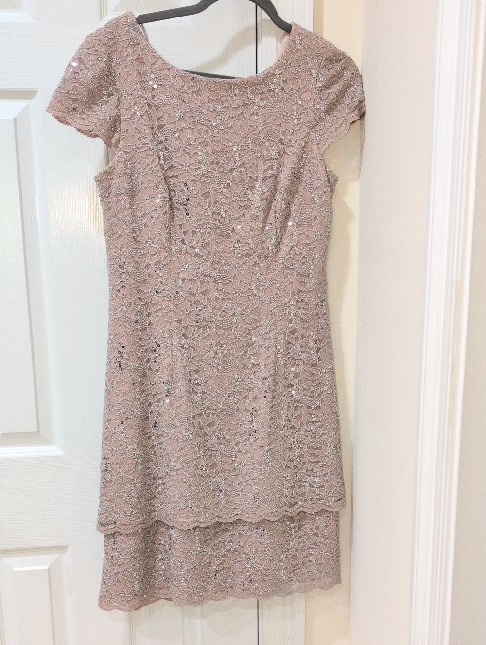 Alex Evenings Dusty Rose Lace Midi Dress with Sequins Size 10